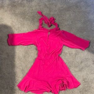 High neck pink dress